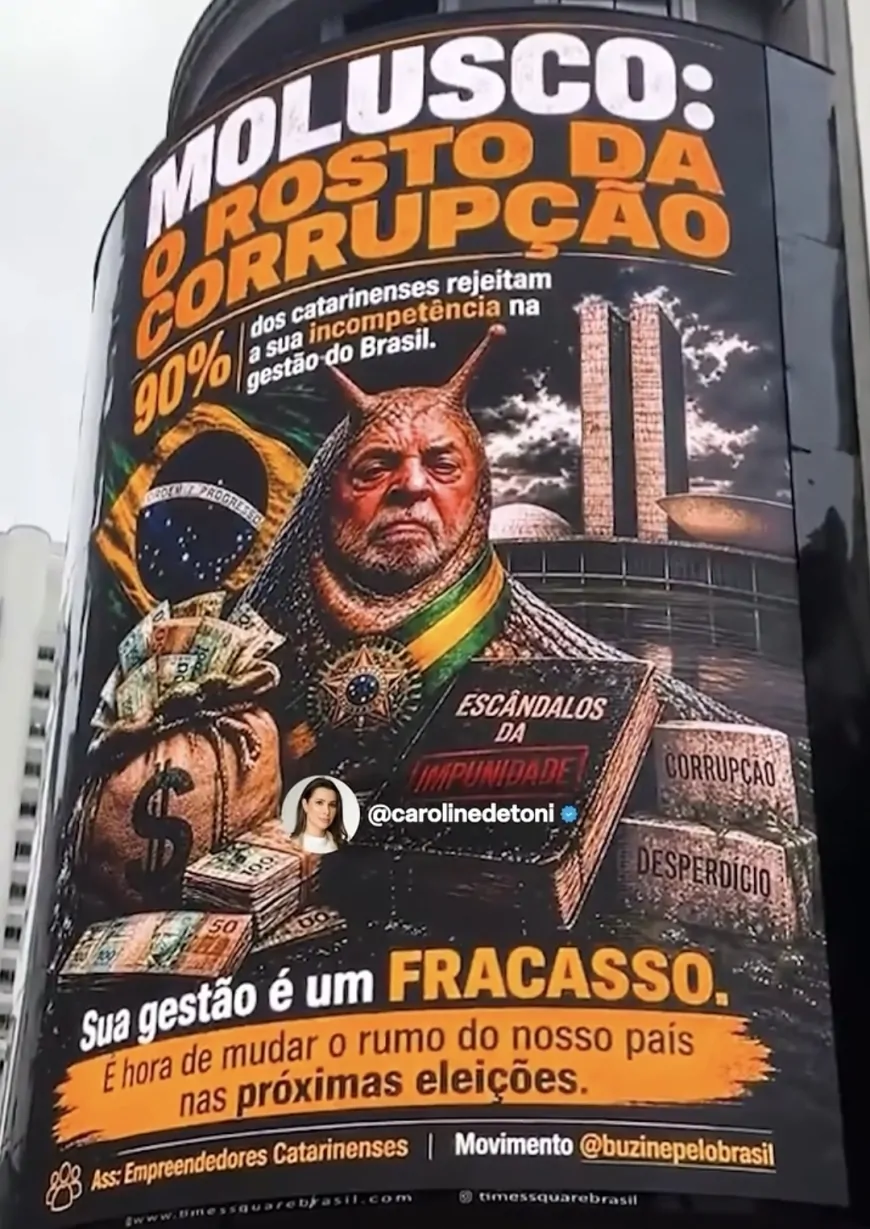 Catarinenses dão o recado: Painel gigante em Balneário Camboriú escancara a rejeição a Lula que o consórcio de imprensa tenta esconder