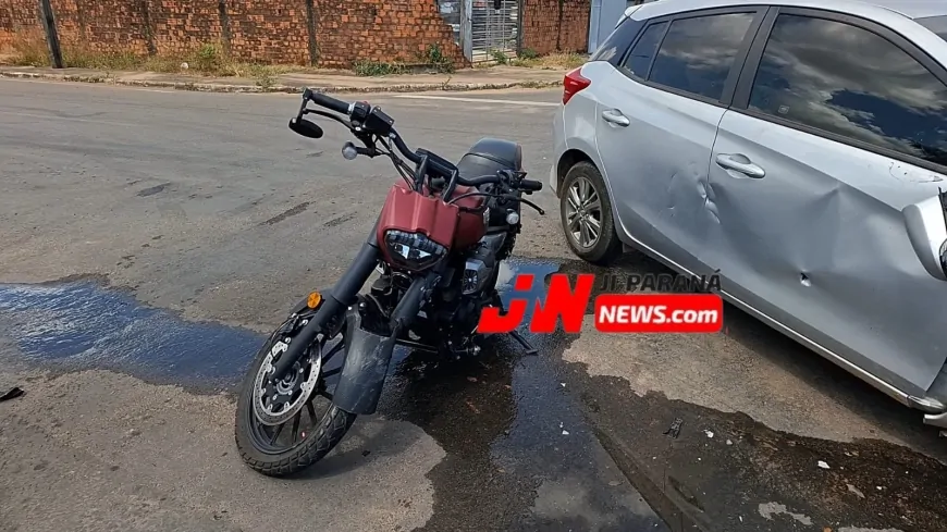 Conversão de veículo termina em grave acidente e deixa motociclista ferido em Ji-Paraná