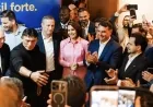 Bruno Bolsonaro Scheid participou do ato "Senado forte, Brasil forte" ao lado de Michelle e Flávio Bolsonaro