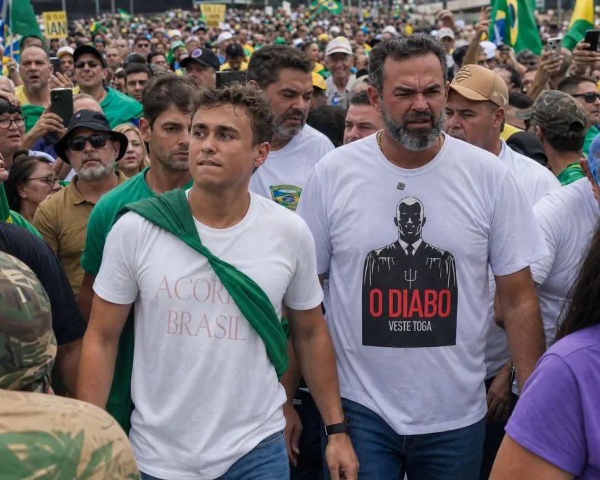 Bruno Bolsonaro Scheid e Nikolas Ferreira lideram manifestação para pressionar Davi Alcolumbre em Macapá