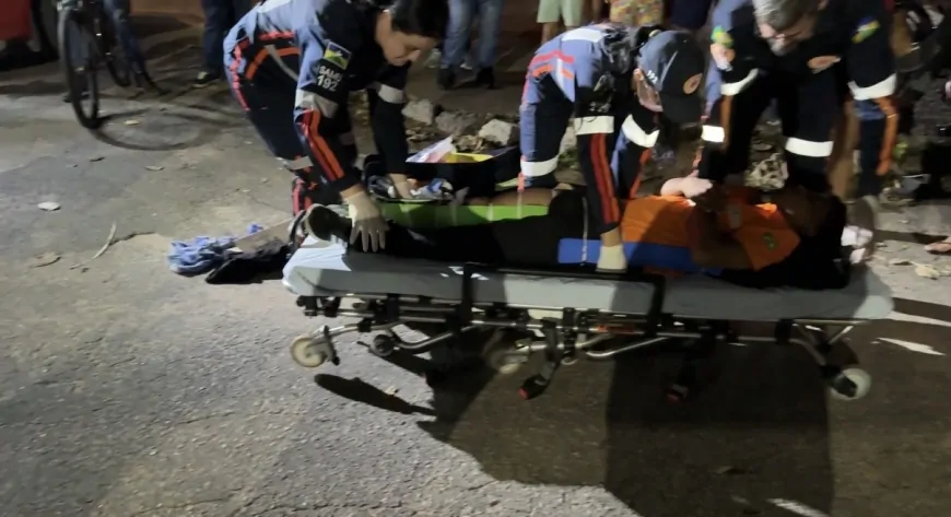 Acidente entre caminhonete e motocicleta mobiliza PM e SAMU