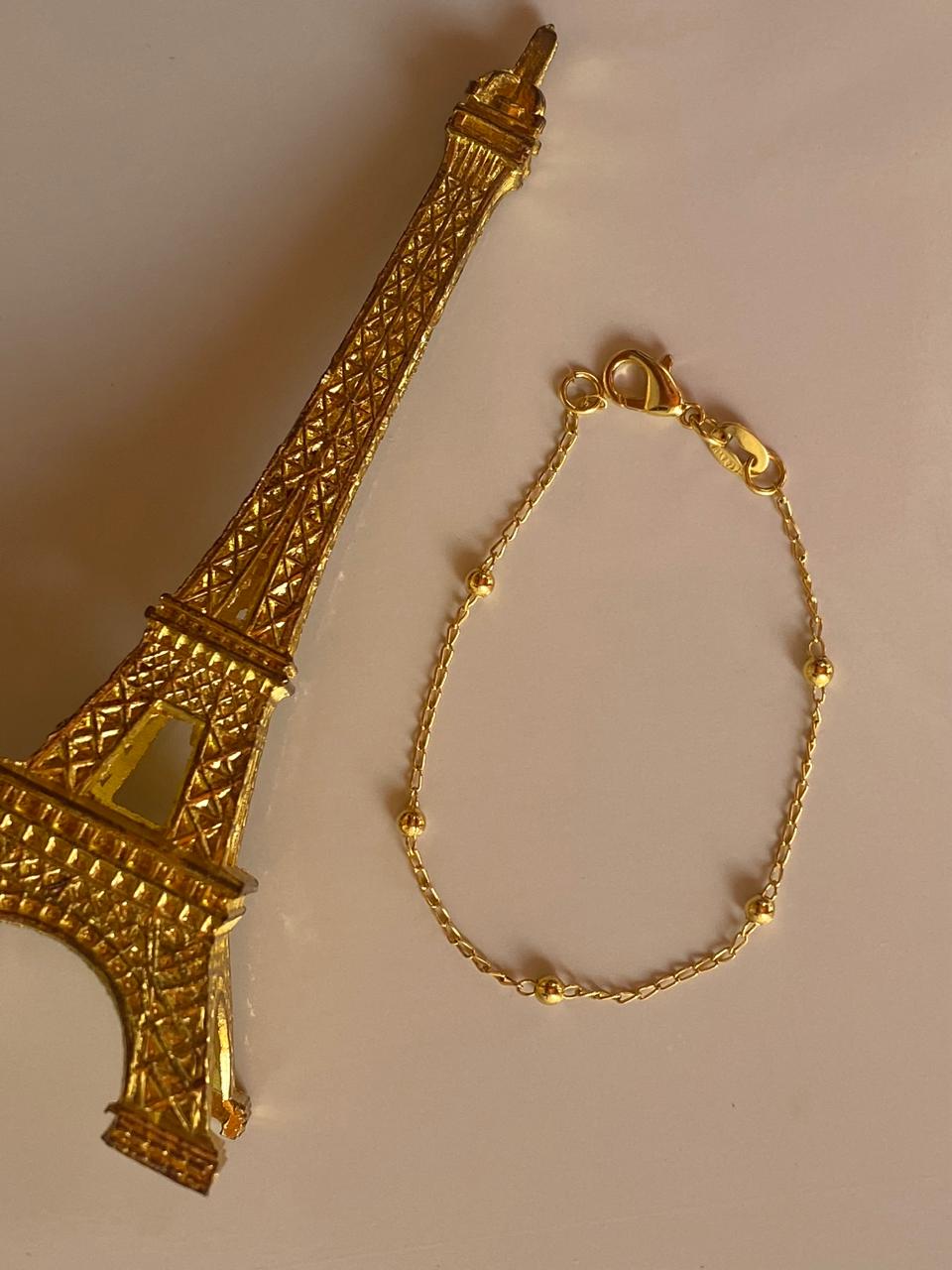 Pulseira infantil de bolinha dourada banhada a ouro 18k