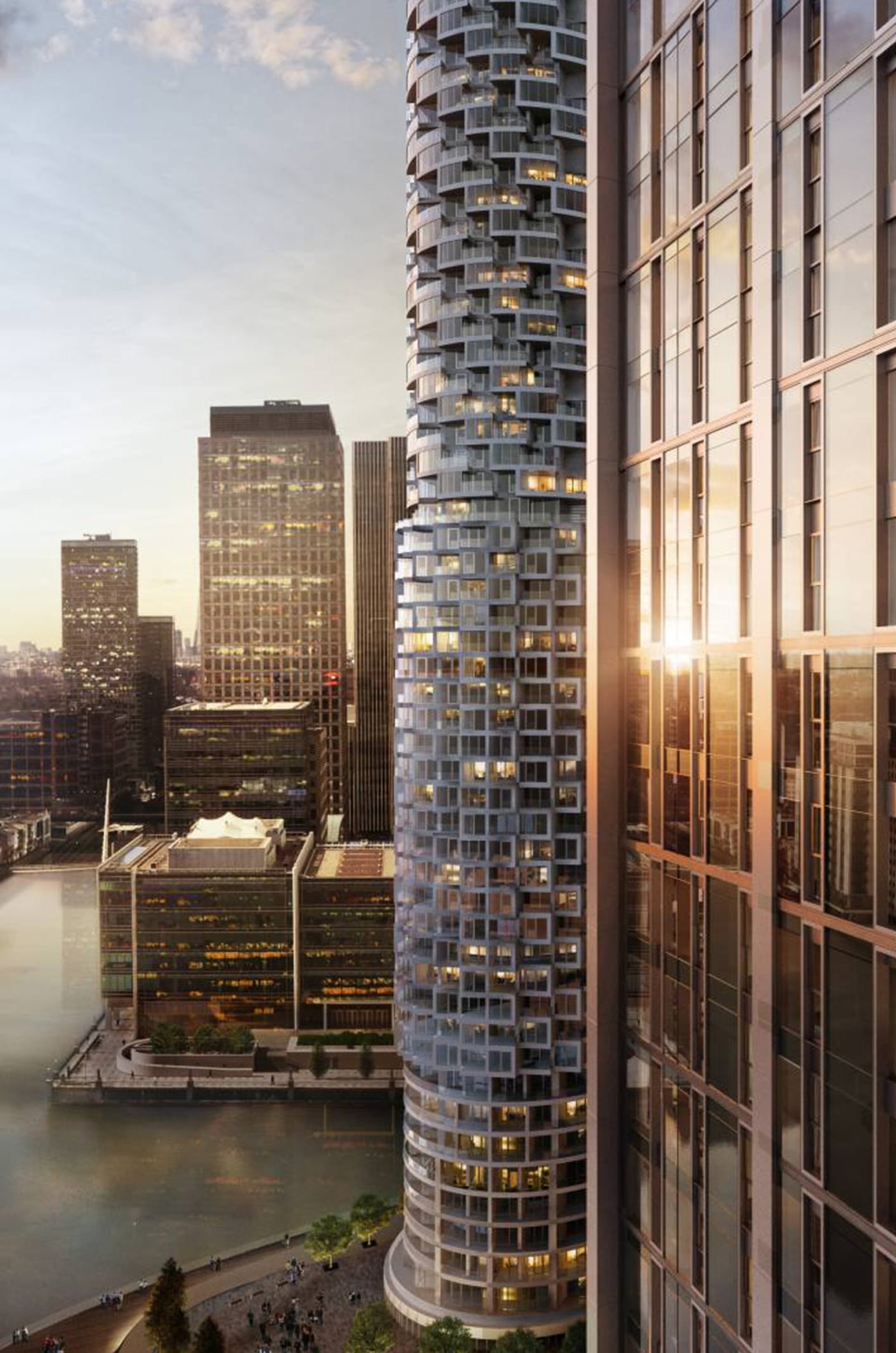 Render de torre corporativa criado com V-Ray