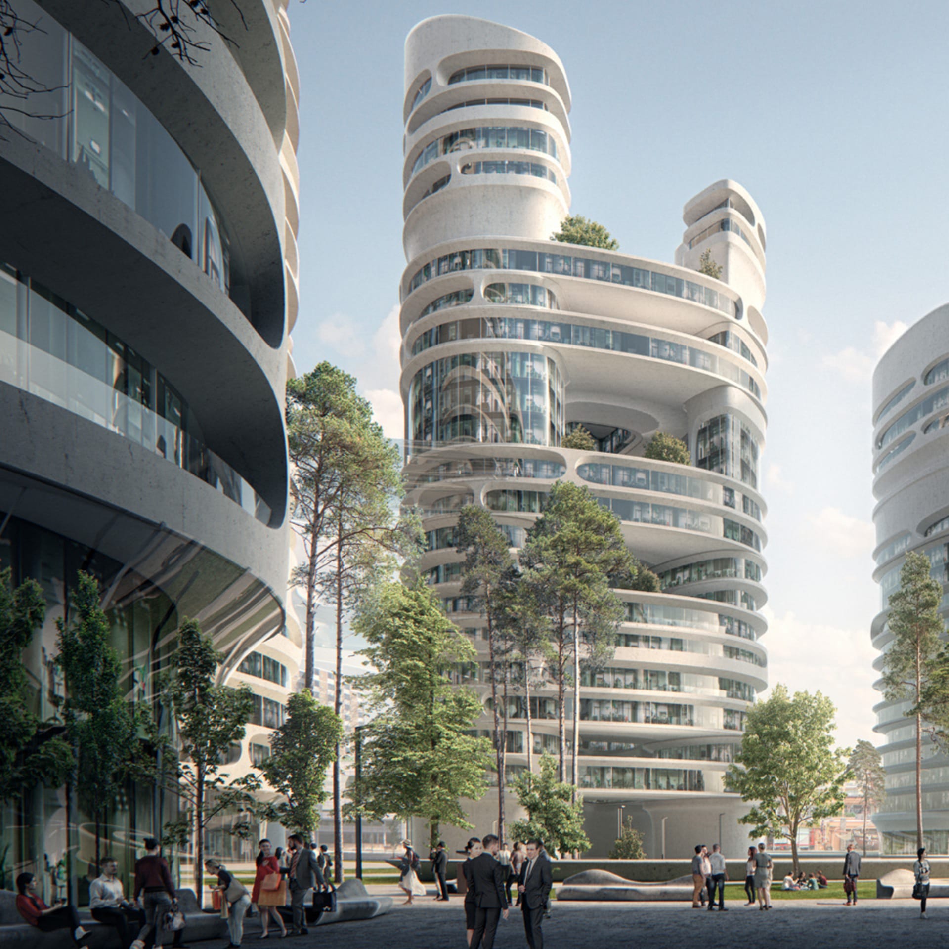 Render de arquitetura conceitual criado com V-Ray
