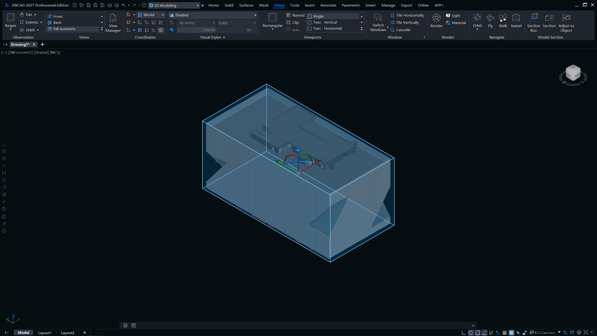 Section View — cortes 3D em tempo real com Section Box no ZWCAD 2027
