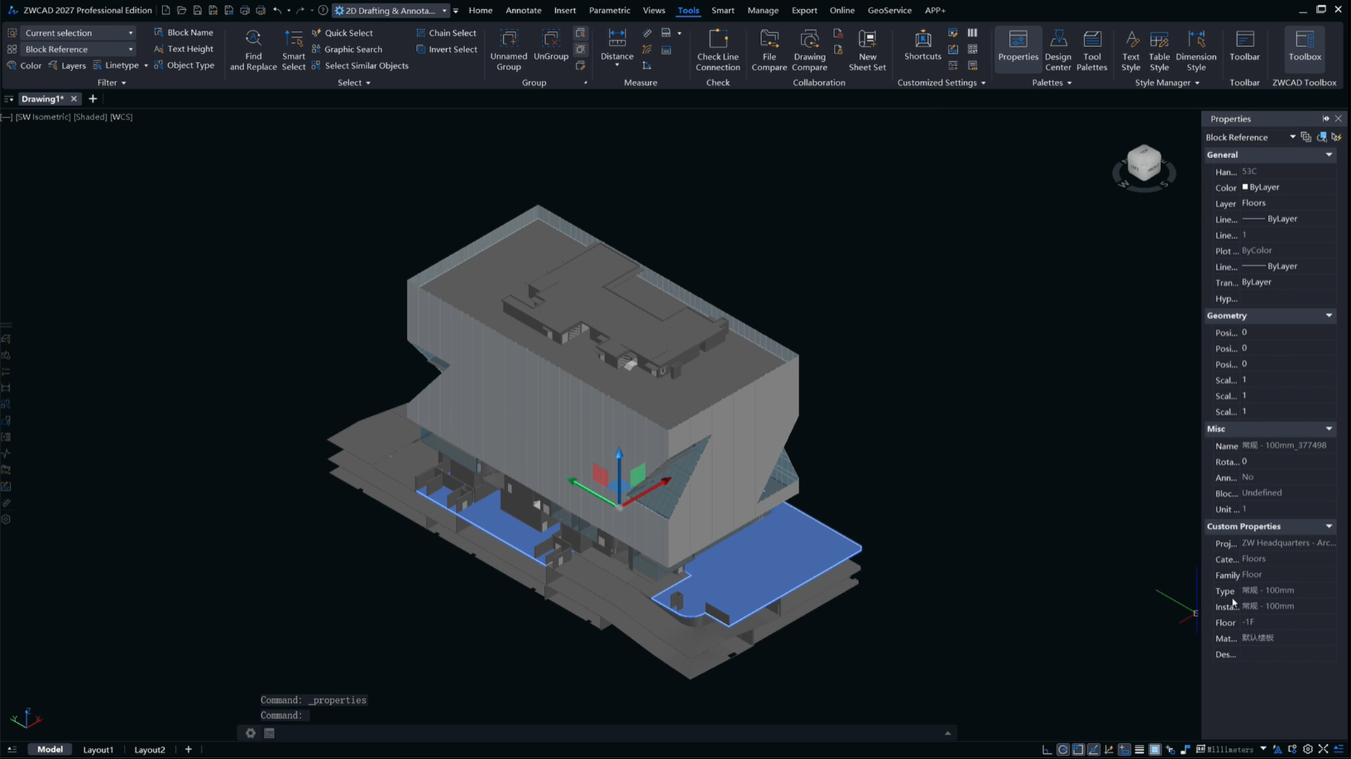 Interface do ZWCAD 2027 — ambiente de trabalho nativo DWG, mesmos comandos do AutoCAD