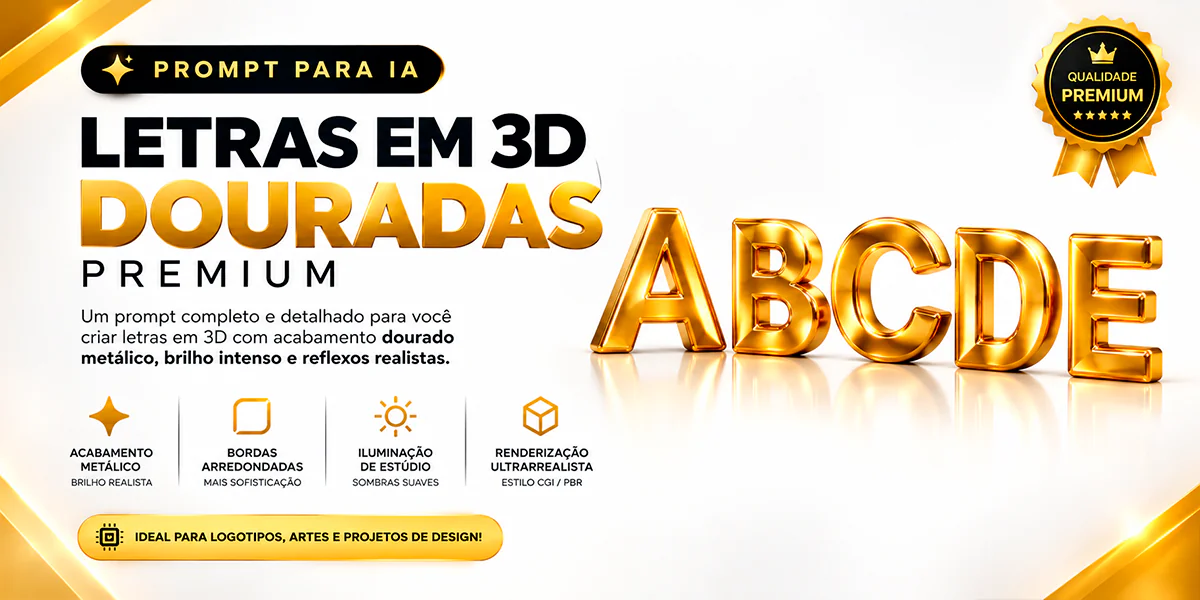 Prompt para Criar Letras 3D Douradas Premium com Inteligência Artificial