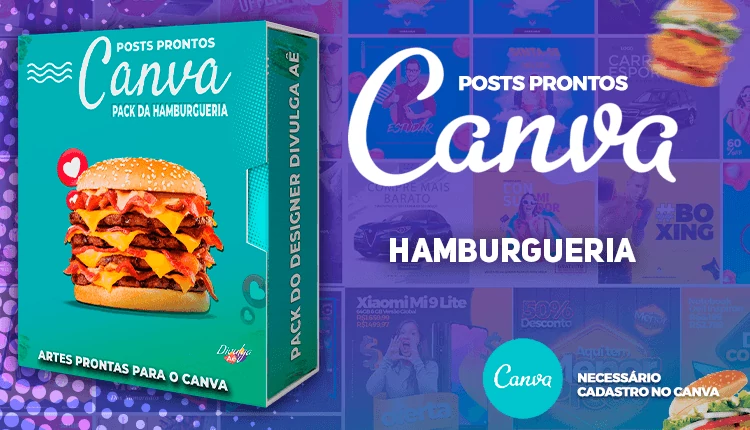 Pack de Posts Prontos para o Canva - Hamburgueria - Lanchonetes + Legendas Prontas