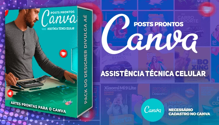 Pack de Posts Prontos com Legendas para o Canva  - Assistência Técnica de Celular