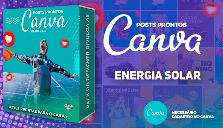 Pack de Posts Prontos para o Canva - Vendas de  Equipamentos De Energia Solar + Legendas Prontas
