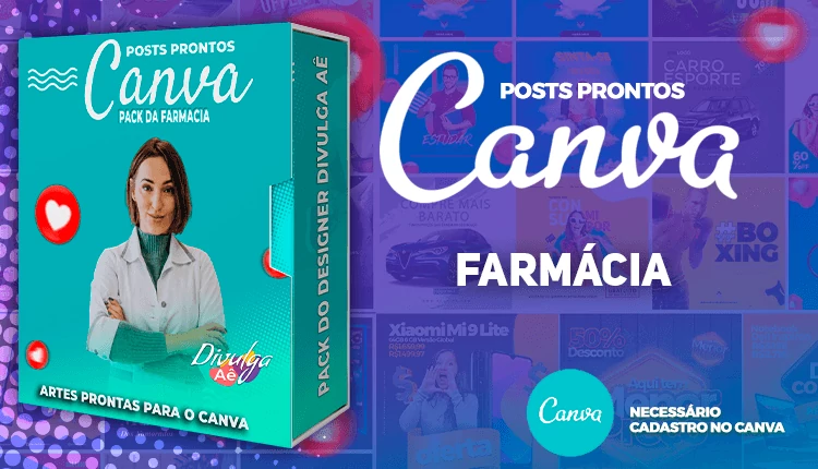 Pack de Posts Prontos para o Canva com Legendas  - Farmácia - Drogaria