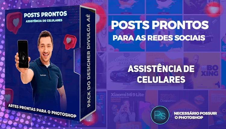 Pack de Posts Editáveis + Legendas para Assistência Técnica Celulares no Photoshop