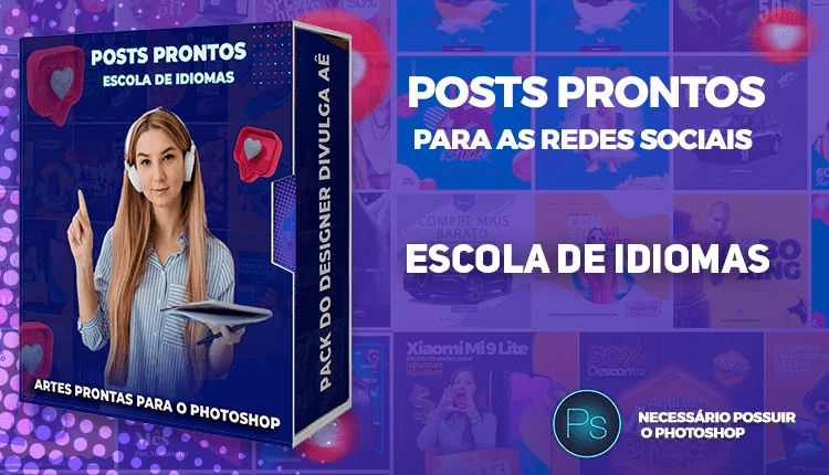 Pack de Posts Prontos  - Cursos de Inglês - Escola de Idiomas + Legenda Pronta