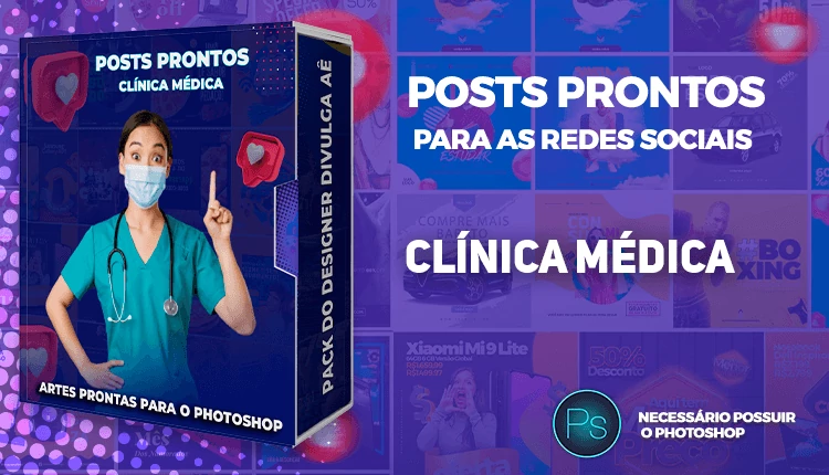 Pack de Posts Editáveis com legendas Prontas para Clínica Médica - Photoshop