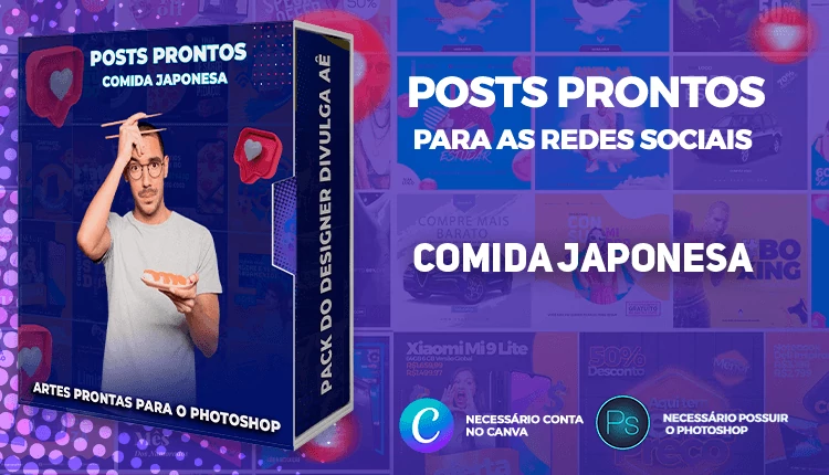 Mega Pack de Posts Photoshop - Canva -  Culinária Japonesa + Legendas Prontas