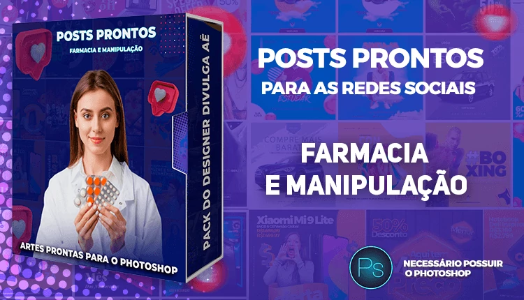 Pack de Posts Prontos com Legendas – Farmácias e Manipulação - Photoshop
