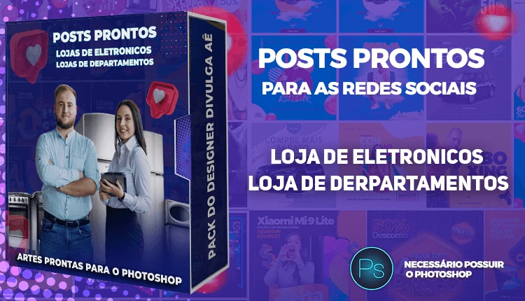 Mega Pack de Posts Prontos de Lojas de Departamento - Eletronicos e Vestuário no Photoshop
