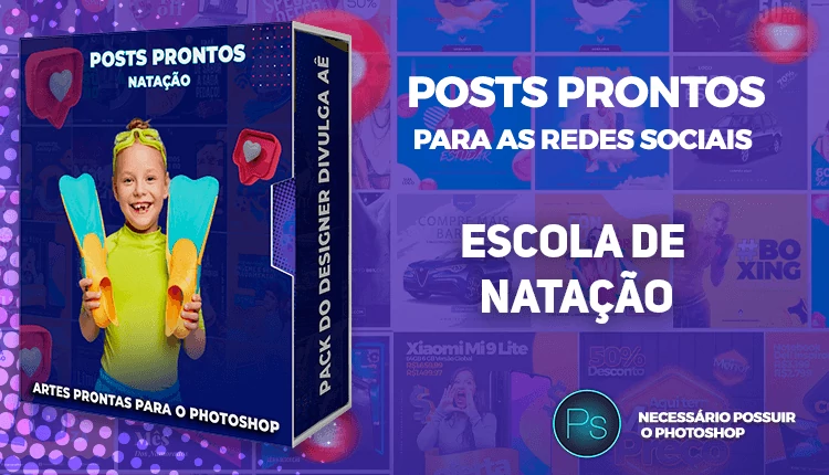 Pack de Posts com Legendas Prontas Escolas de Natação no Photoshop