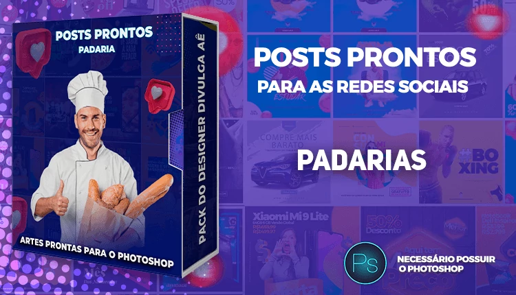 Pack de Posts Prontos com Legendas para Padarias - Photoshop