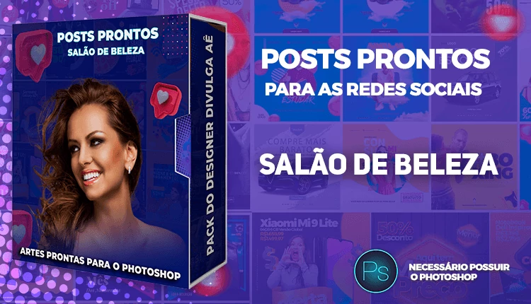 Pack de Posts Prontos com Legendas para Salão de Beleza - Photoshop