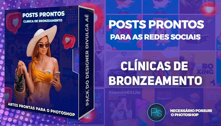 Pack de Posts Prontos com Legendas para Clínicas De Bronzeamento no Photoshop