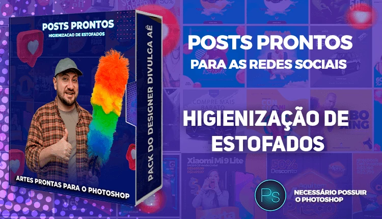 Pack de Posts Prontos com Legendas para Higienização de Estofados no Photoshop