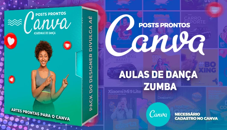 Pack de Posts Prontos para o Canva  - Academia/Escola de Dança - Zumba