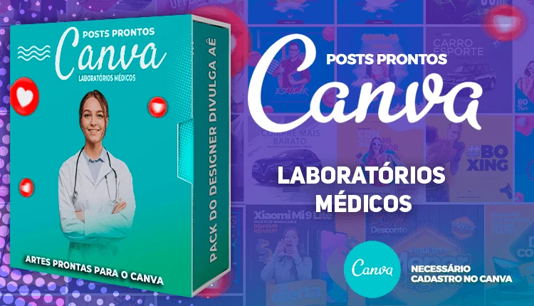 Pack de Posts Prontos para o Canva - Laboratórios Médicos - Laboratório de Análises Clínicas + Legen