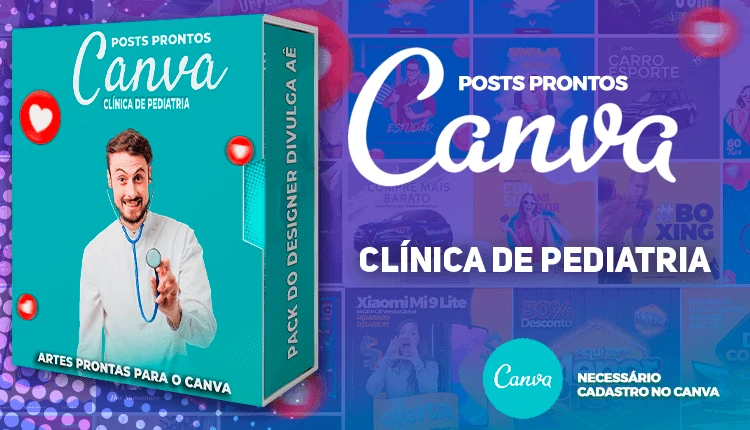 Pack de Posts Prontos para o canva -  Clínica de Pediatria com Legendas