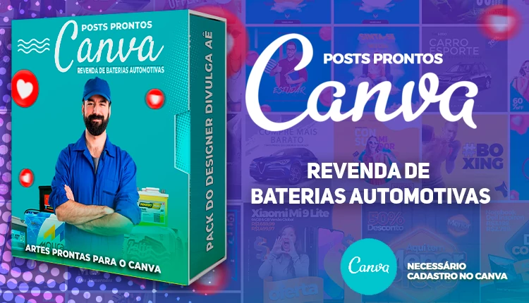 Pack De Posts Prontos para o Canva  – Revendas de Baterias Automotivas