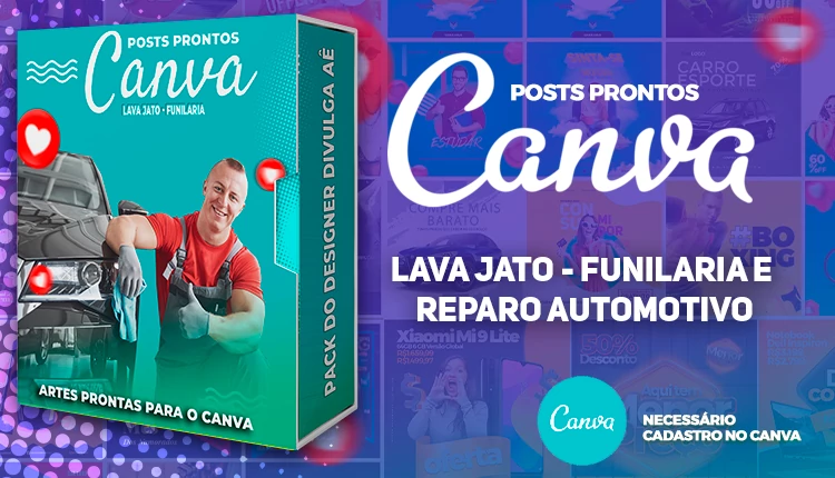 Pack de Posts Prontos com Legendas no Canva para Lava Jato - Funilaria e Estética Automotiva