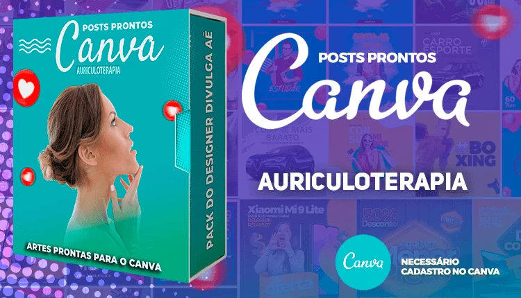 Pack de Posts Prontos com Legendas para o Canva -  Auriculoterapia - Auriculopuntura