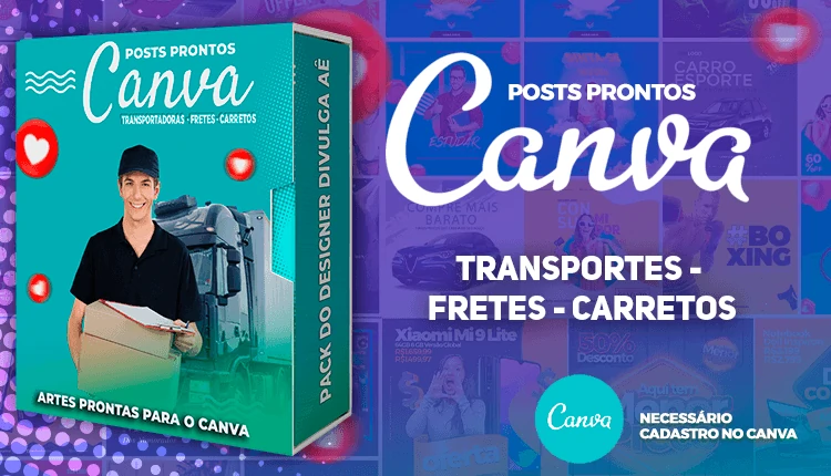 Pack de Posts Prontos - Transportadoras - Fretes - Carreto no Canva + Legendas