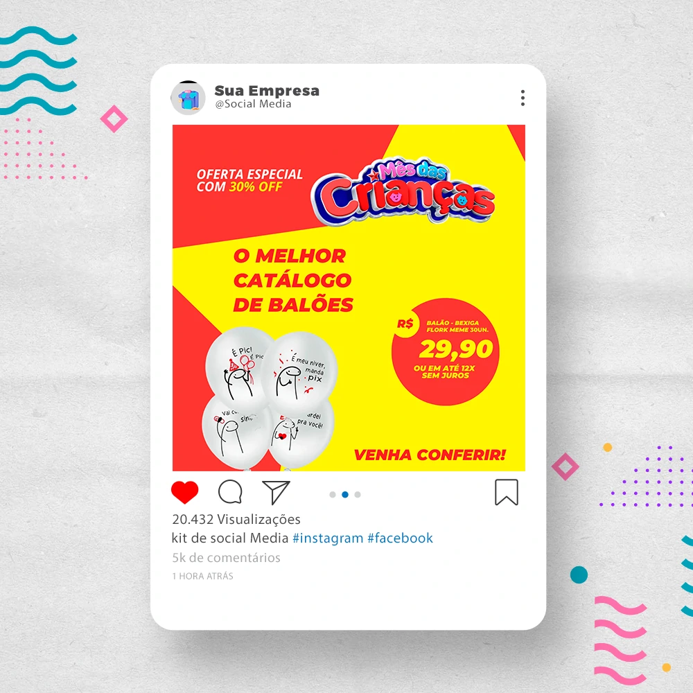 Kit de Social Media - Posts Prontos para Loja de decoração para Festas no Canva com Legendas