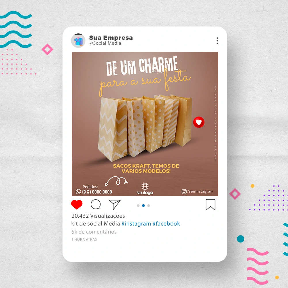 Kit de Social Media - Posts Prontos para Loja de decoração para Festas no Canva com Legendas
