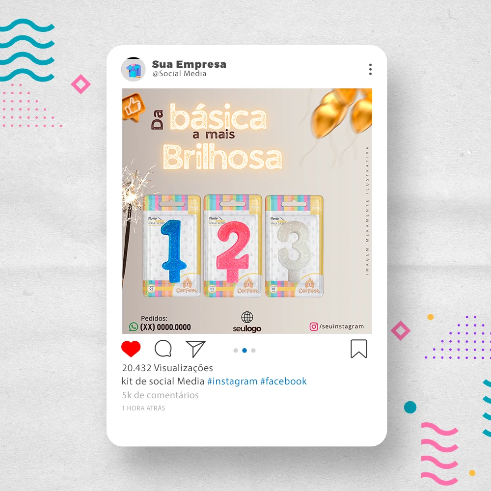 Kit de Social Media - Posts Prontos para Loja de decoração para Festas no Canva com Legendas
