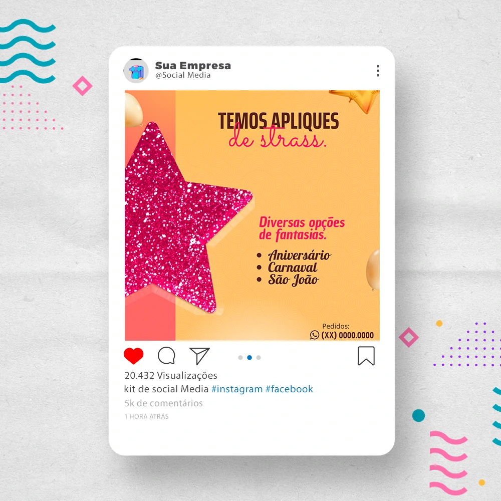 Kit de Social Media - Posts Prontos para Loja de decoração para Festas no Canva com Legendas