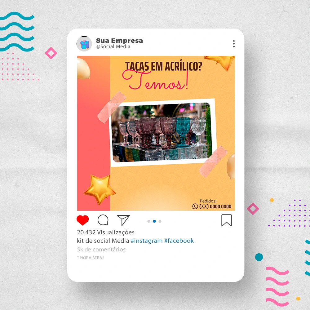 Kit de Social Media - Posts Prontos para Loja de decoração para Festas no Canva com Legendas