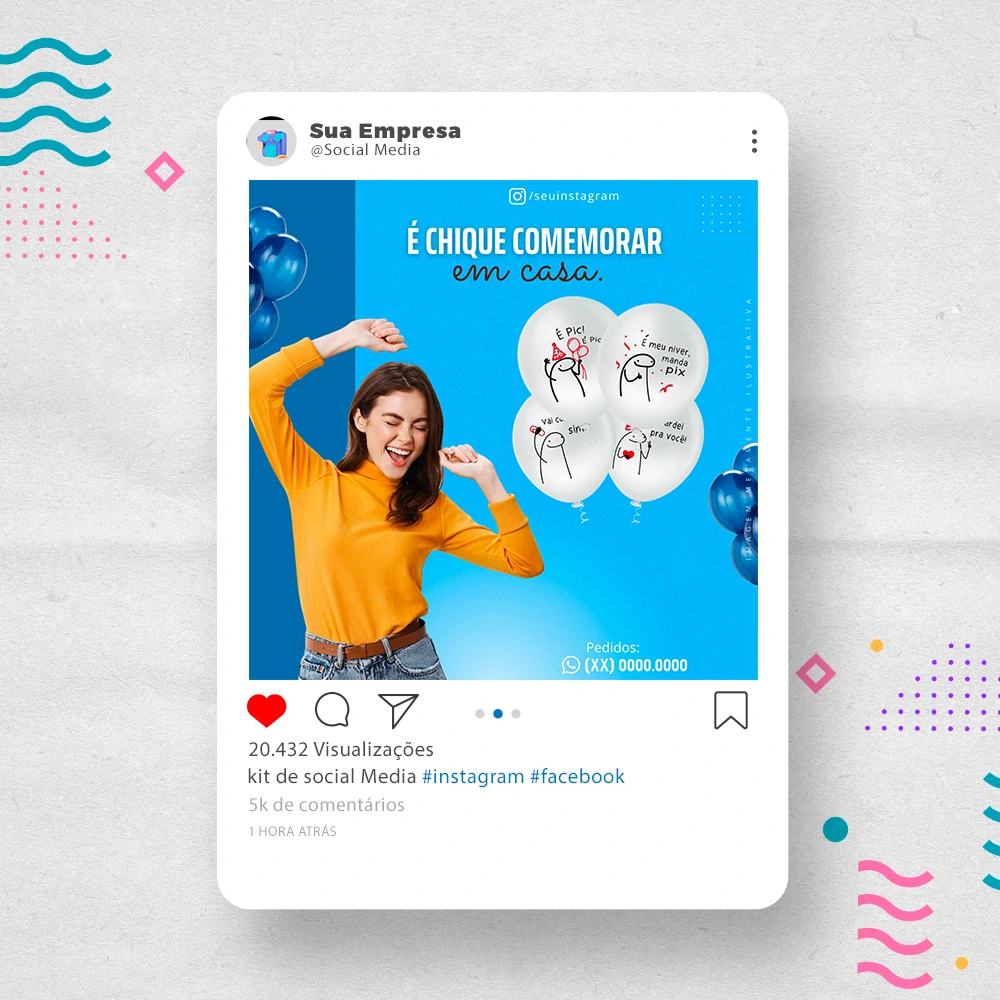 Kit de Social Media - Posts Prontos para Loja de decoração para Festas no Canva com Legendas