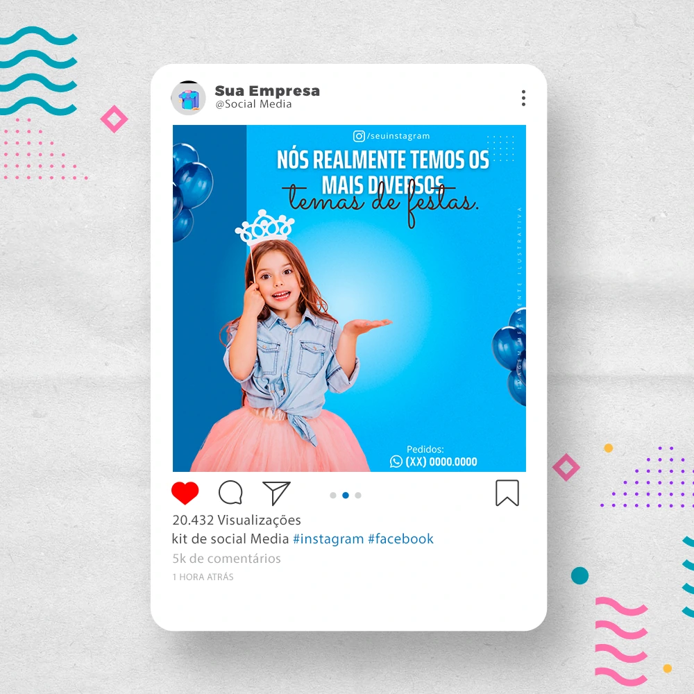 Kit de Social Media - Posts Prontos para Loja de decoração para Festas no Canva com Legendas