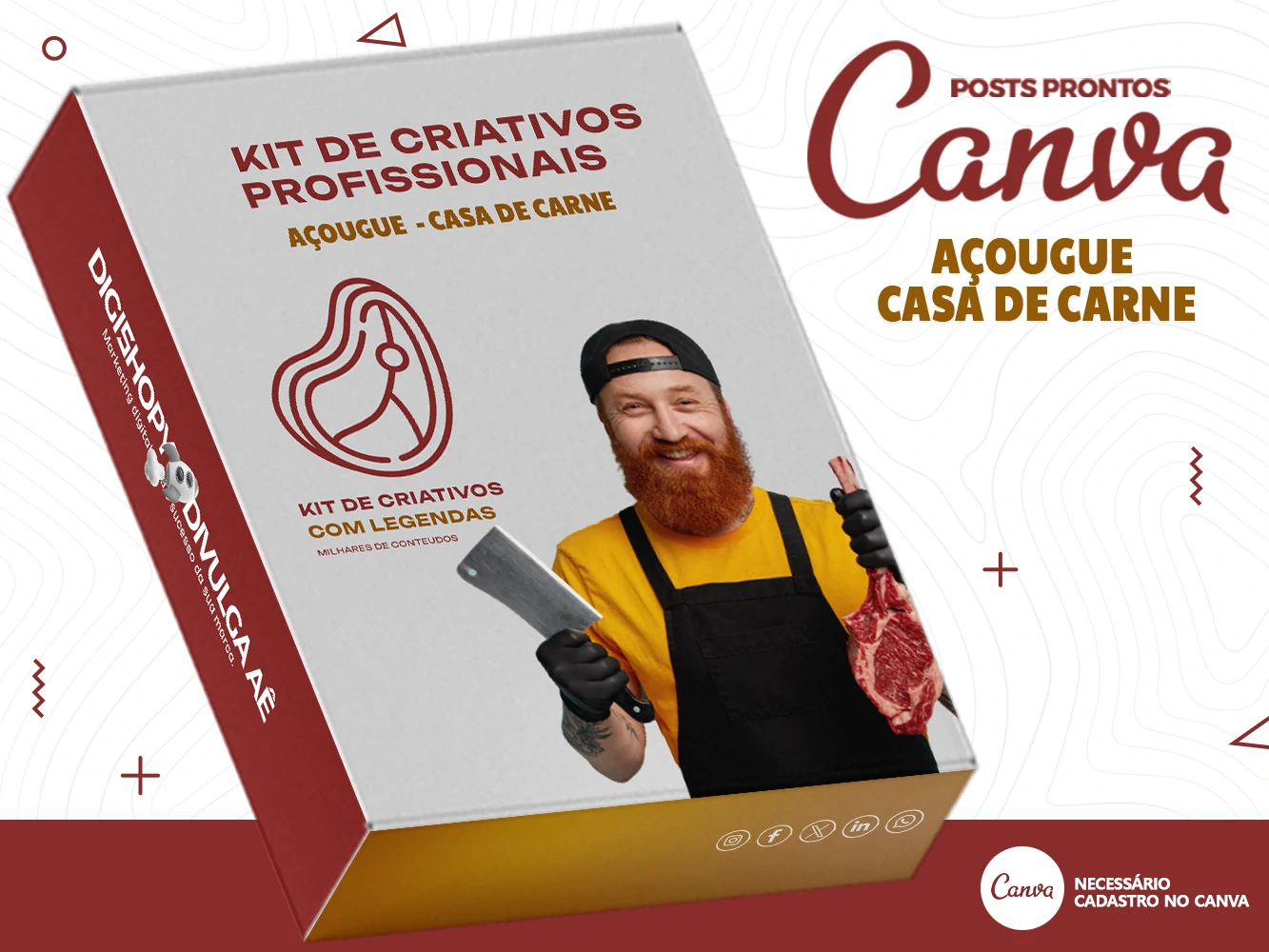 Kit de Social Media - Posts Prontos para Açougue – Casa de Carne no Canva com Legendas