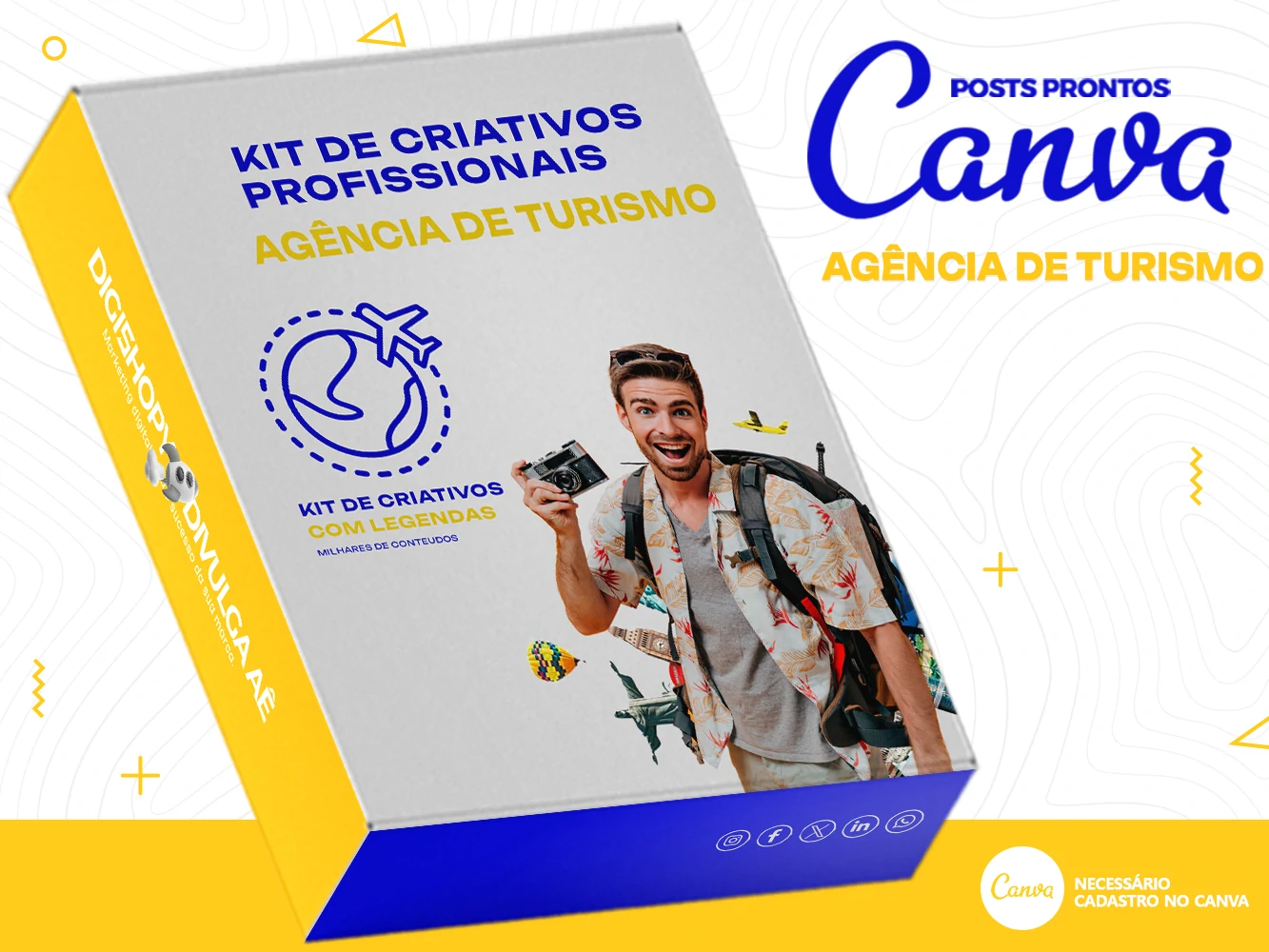 Kit de Social Media - Posts Prontos para Agência de Turismo e Viagens no Canva com Legendas