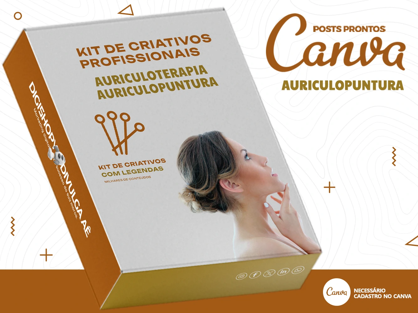 Kit de Social Media - Posts Prontos para Auriculoterapia – Auriculopuntura no Canva com Legendas