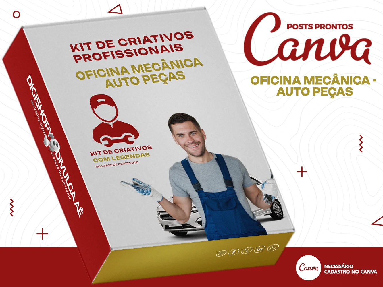Kit de Social Media - Posts Prontos para Oficina Mecânica – Auto Peças no Canva com Legendas