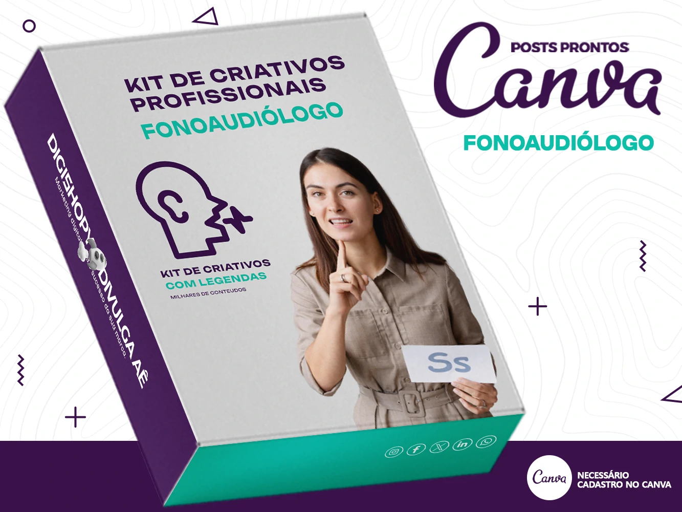Kit de Social Media - Posts Prontos para Fonoaudiólogo no Canva com Legendas
