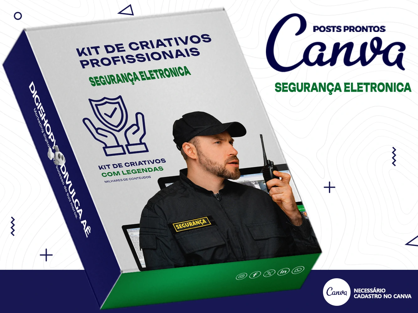 Kit de Social Media - Posts Prontos para Segurança Eletrônica no Canva com Legendas