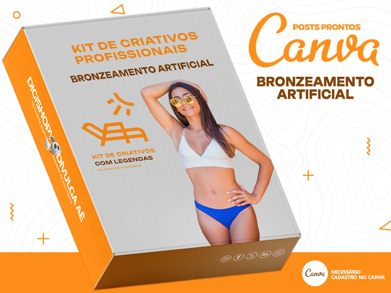 Kit de Social Media - Posts Prontos para Bronzeamento Artificial no Canva com Legendas