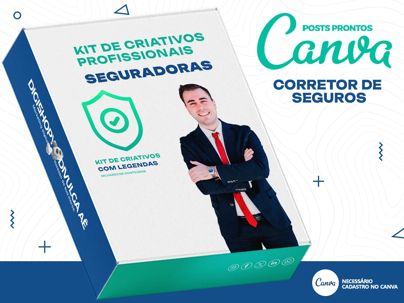 Kit de Social Media - Posts Prontos para Corretora de Seguros no Canva com Legendas