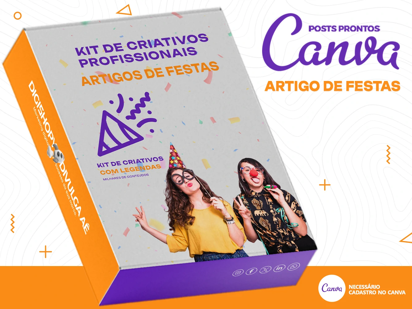 Kit de Social Media - Posts Prontos para Loja de decoração para Festas no Canva com Legendas
