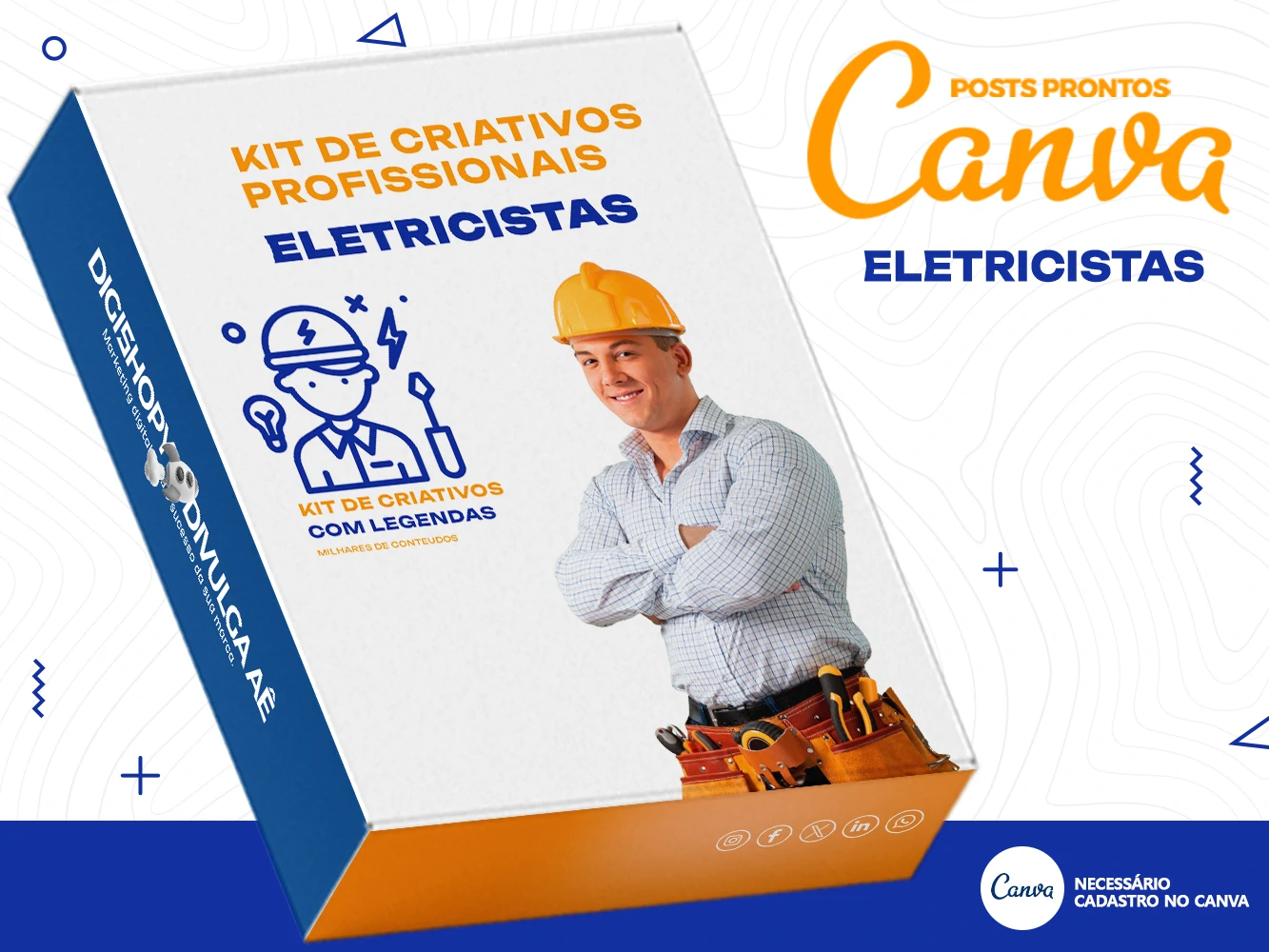 Kit de Social Media - Posts Prontos para Eletricista no Canva com Legendas